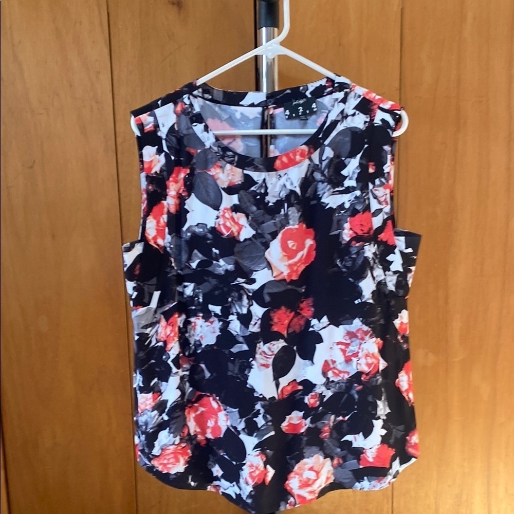 Lord & Taylor 424 FIFTH Floral Sleeveless Top - Black, Coral, White NWOT